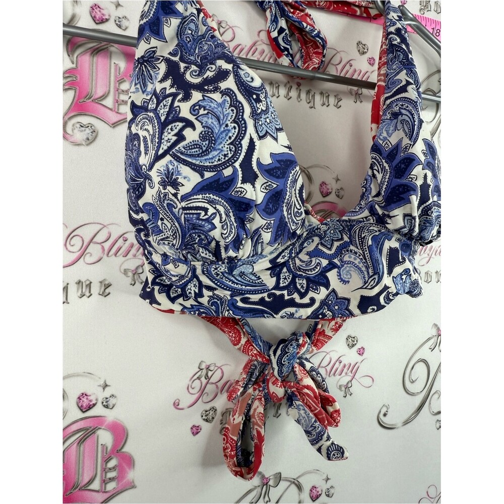 La Vie En Rose bikini top reversible Blue red White Paisley Halter Bikini Top - Picture 6 of 9